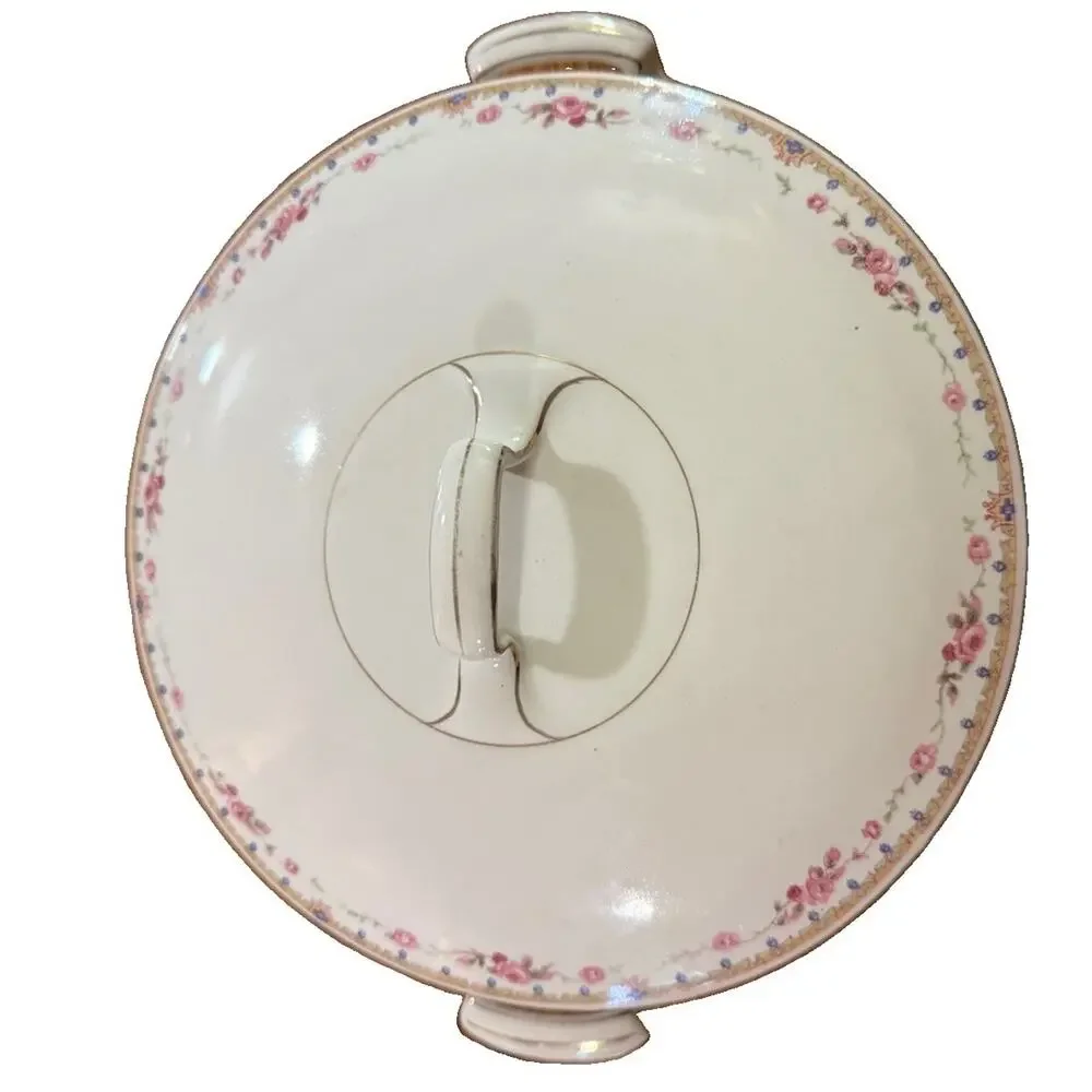 Antique J&G Meakin Hanley England Covered Vegetable Bowl Pink Rose Garland 8